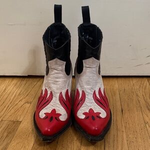 Mexicana Real Leather Flame Red and White Western Ankle Boots